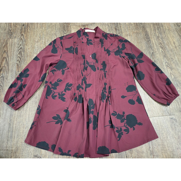 eshakti Wayward Fancies Dark Wine Red Black Floral Blouse Tunic Size XS/2 - Picture 1 of 5